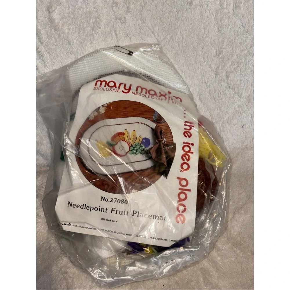Vintage Mary Maxim Needlepoint Kit Fruit Placemat Set Of 4 27080